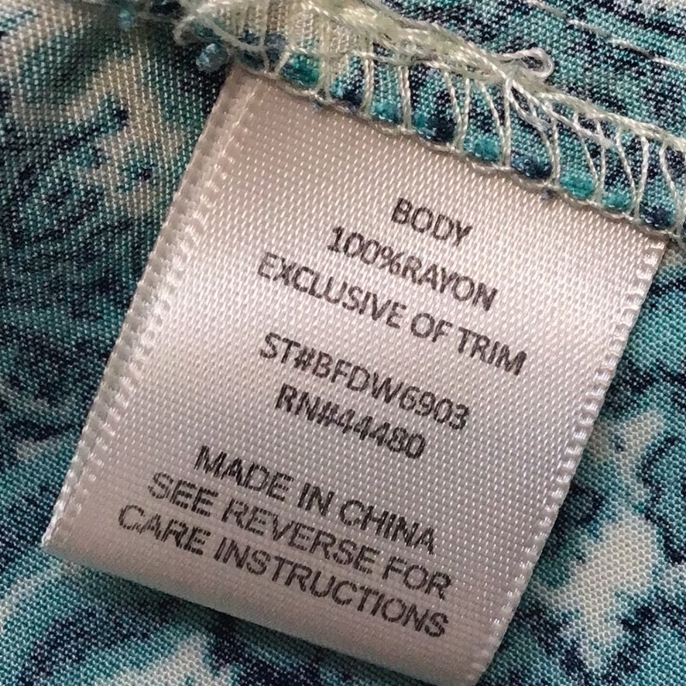 🦚 LOVE FIRE Smocked Off Shoulder Teal Cream Tassel Crochet Trim Dress Sz.M NWOT - Picture 5 of 11